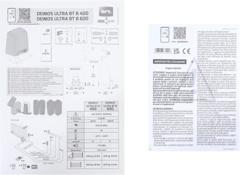 Zestaw BFT DEIMOS ULTRA BT B400 EE KIT do 400kg bram przesuwnych