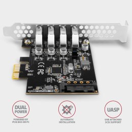 Kontroler Axagon PCEU-43RS PCIe 4x port USB 3.2 GEN 1, UASP, chipset Renesas, 15-pin SATA