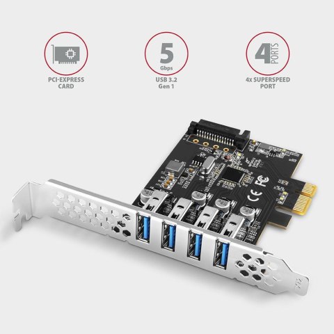 Kontroler Axagon PCEU-43RS PCIe 4x port USB 3.2 GEN 1, UASP, chipset Renesas, 15-pin SATA