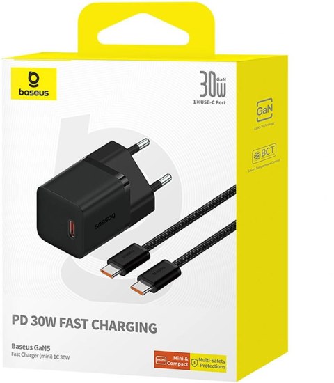 Ładowarka sieciowa Baseus GaN 5 Fast Charger Mini P10110902113-00 30 W USB-C PD 3.0 QC 3.0 + kabel