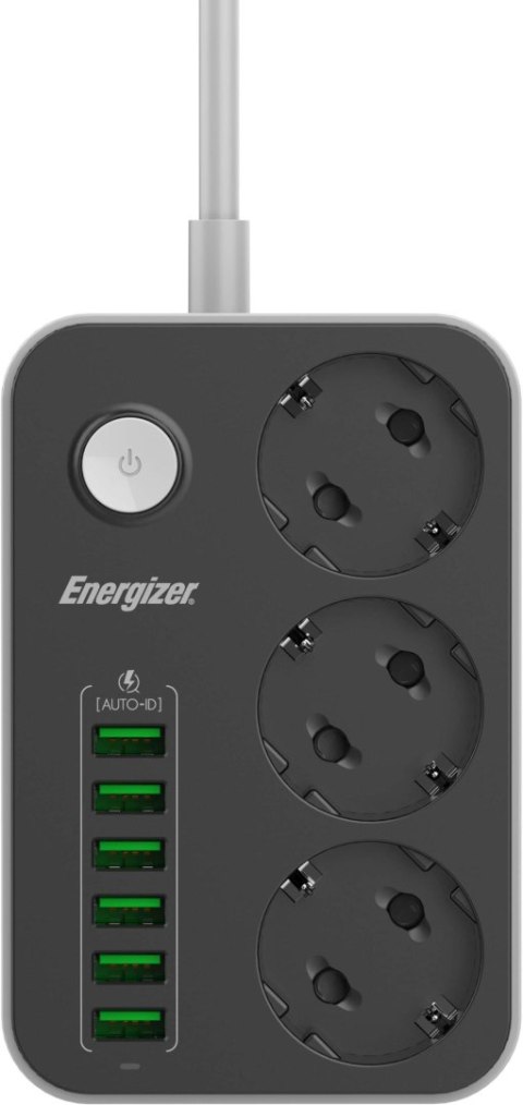 LISTWA ZASILAJĄCA Z WYŁĄCZNIKIEM Energizer 3x SCHUKO 6x USB-A 2500W 10A KABEL 2M