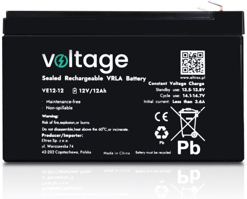 Akumulator AGM Voltage 12V 12Ah VE12-12 (Żywotność 6-9 lat)