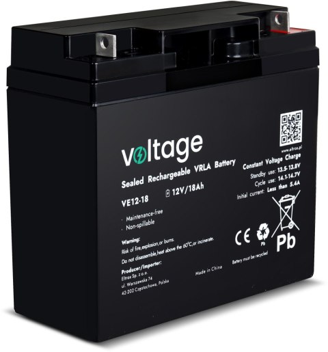 Akumulator AGM Voltage 12V 18Ah VE12-18 (Żywotność 6-9 lat)